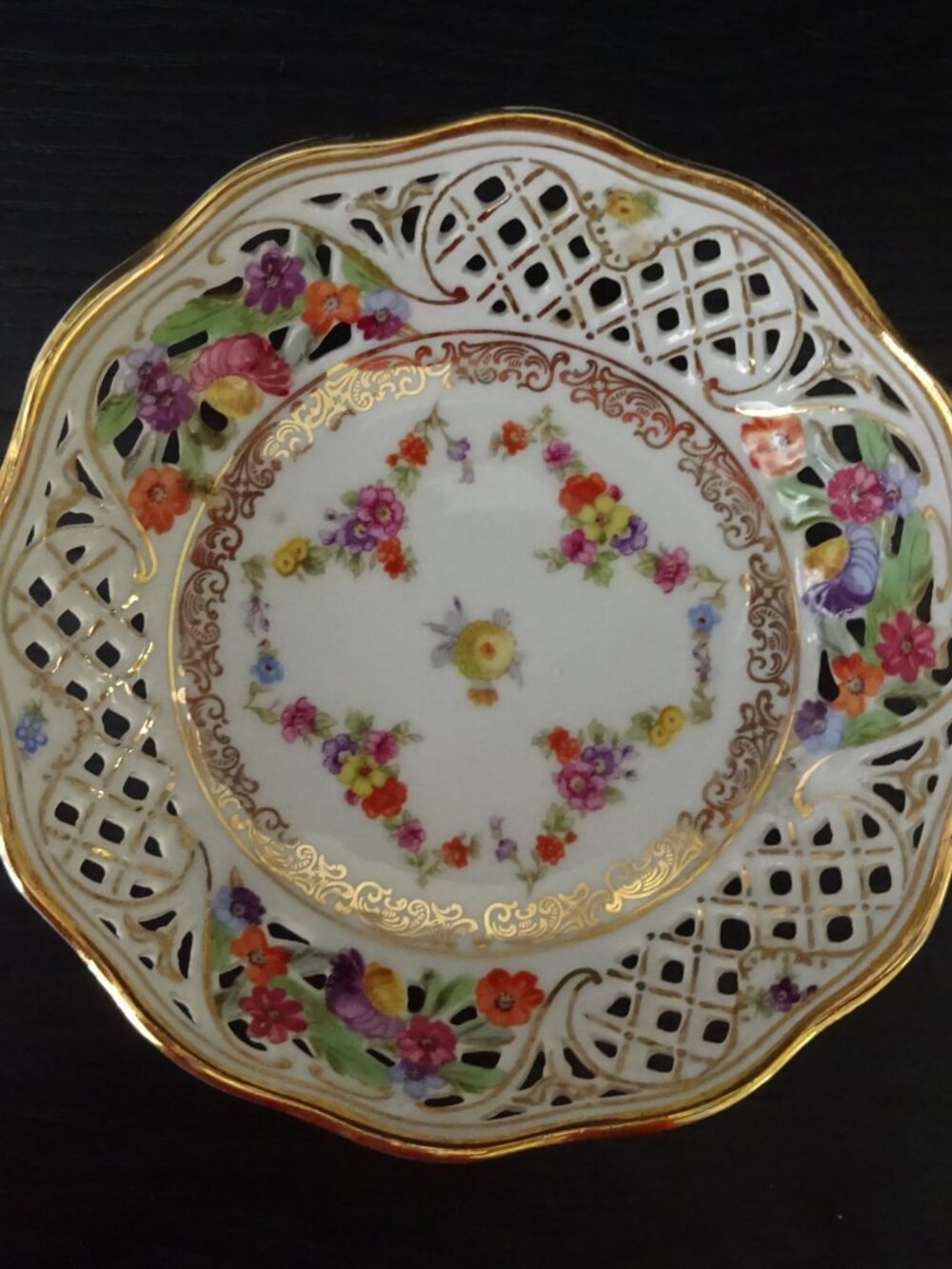 Vintage Schumann Arzberg Germany Reticulated Floral Porcelain Candy Dish 5"